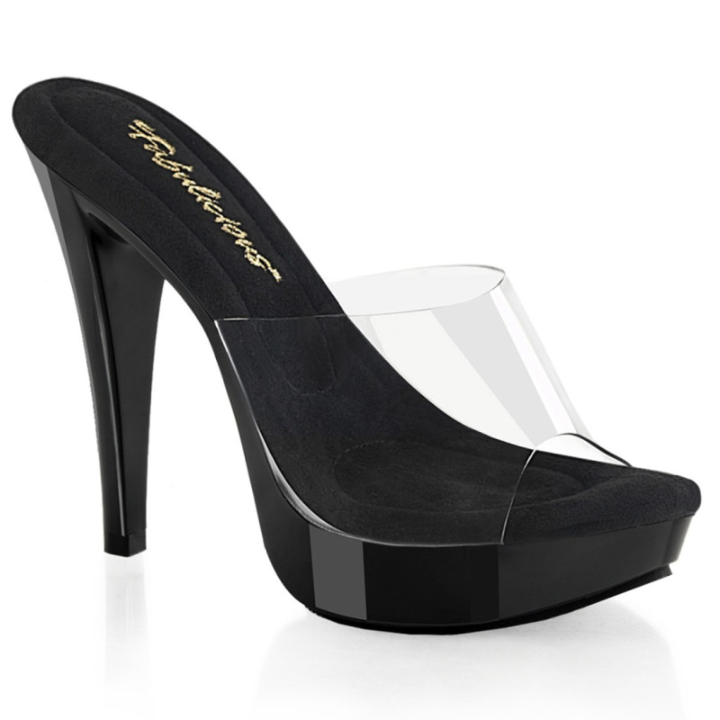 Fabulicious COCKTAIL-501 Transparent Black Heeled Mules Fabulicious COCKTAIL-501 Transparent Black Heeled Mules
