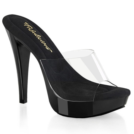 Fabulicious COCKTAIL-501 Transparent Black Heeled Mules