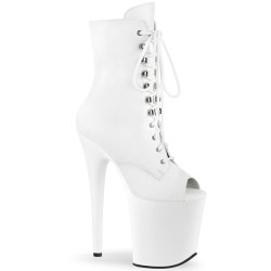Pleaser FLAMINGO-1021 White Vegan Leather Ankle Boots