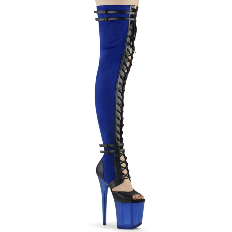 Pleaser FLAMINGO-3027 Blue Vegan Suede Black Leather Pleaser FLAMINGO-3027 Blue Vegan Suede Black Leather