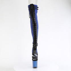 Pleaser FLAMINGO-3027 Blue Vegan Suede Black Leather