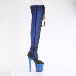 Pleaser FLAMINGO-3027 Blue Vegan Suede Black Leather