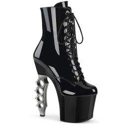 Pleaser IRONGRIP-1020 Black Patent Silver Ankle Boots