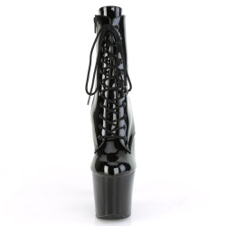 Pleaser IRONGRIP-1020 Black Patent Silver Ankle Boots