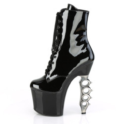 Pleaser IRONGRIP-1020 Black Patent Silver Ankle Boots