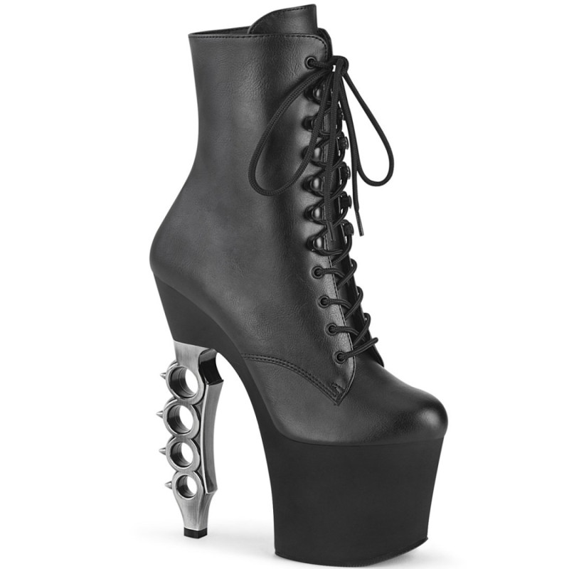 Pleaser IRONGRIP-1020 Black Vegan Leather Silver Boots Pleaser IRONGRIP-1020 Black Vegan Leather Silver Boots