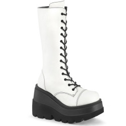 Demonia SHAKER-72 White Platform Knee High Wedge Boots