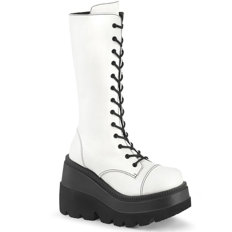 Demonia SHAKER-72 White Platform Knee High Wedge Boots Demonia SHAKER-72 White Platform Knee High Wedge Boots