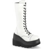 Demonia SHAKER-72 White Platform Knee High Wedge Boots