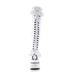 Demonia KERA-303 White Patent Platform Thigh High Boots