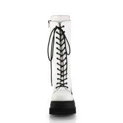 Demonia SHAKER-72 White Platform Knee High Wedge Boots