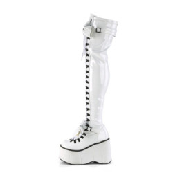 Demonia KERA-303 White Patent Platform Thigh High Boots
