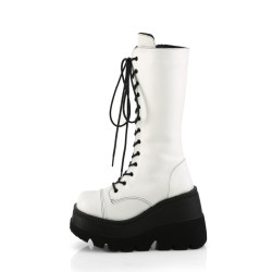 Demonia SHAKER-72 White Platform Knee High Wedge Boots