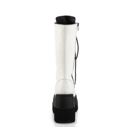 Demonia SHAKER-72 White Platform Knee High Wedge Boots