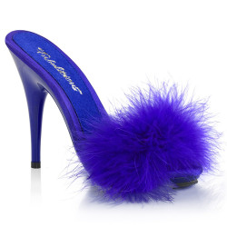 Fabulicious POISE-501F Blue Satin Feathers Mules Women