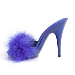 Fabulicious POISE-501F Blue Satin Feathers Mules Women