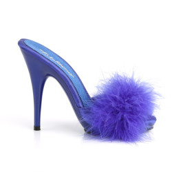 Fabulicious POISE-501F Blue Satin Feathers Mules Women