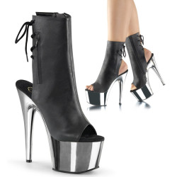 Pleaser ADORE-1018 Black Vegan Leather Silver Chrome