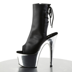 Pleaser ADORE-1018 Black Vegan Leather Silver Chrome
