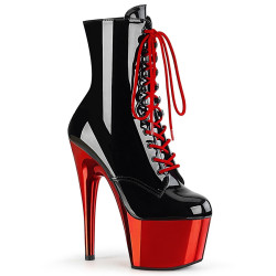 Pleaser ADORE-1020 Black Patent Red Chrome Ankle Boots