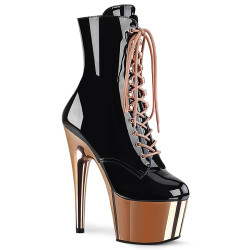 Pleaser ADORE-1020 Black Patent Rose Gold Chrome Boots
