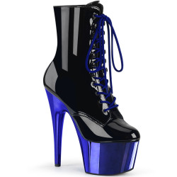 Pleaser ADORE-1020 Black Patent Blue Chrome Ankle Boots
