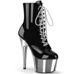 Pleaser ADORE-1020 Black Patent Silver Chrome Boots