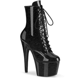 Pleaser ADORE-1020GP Black Glitter Patent Ankle Boots