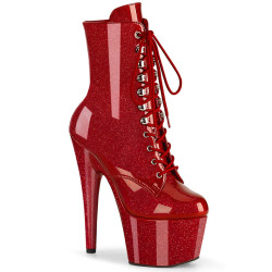 Pleaser ADORE-1020GP Red Glitter Patent Ankle Boots