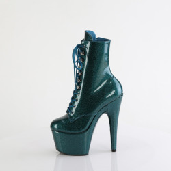 Pleaser ADORE-1020GP Teal Glitter Patent Ankle Boots