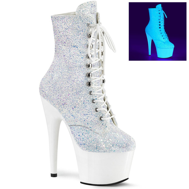 Pleaser ADORE-1020LG Neon White Glitter Ankle Boots Pleaser ADORE-1020LG Neon White Glitter Ankle Boots