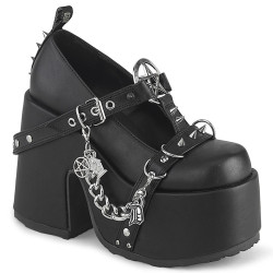 Demonia CAMEL-33 Black Vegan T-Strap Chunky Shoes