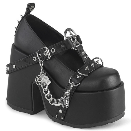 Demonia CAMEL-33 Black Vegan T-Strap Chunky Shoes
