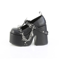 Demonia CAMEL-33 Black Vegan T-Strap Chunky Shoes