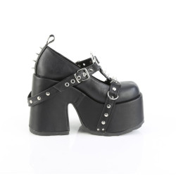 Demonia CAMEL-33 Black Vegan T-Strap Chunky Shoes