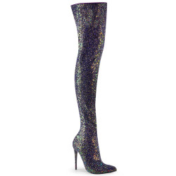 Pleaser COURTLY-3015 Black Glitter Stiletto Thigh Boots