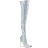 Pleaser COURTLY-3015 White Glitter Stiletto Thigh Boots
