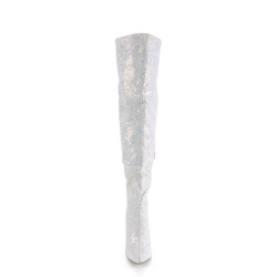 Pleaser COURTLY-3015 White Glitter Stiletto Thigh Boots