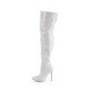 Pleaser COURTLY-3015 White Glitter Stiletto Thigh Boots