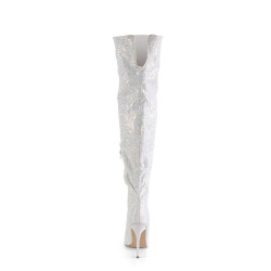 Pleaser COURTLY-3015 White Glitter Stiletto Thigh Boots