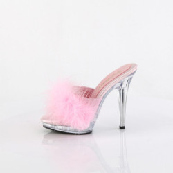 Fabulicious LIP-101-8 Rose Satin Fur Transparent Mules