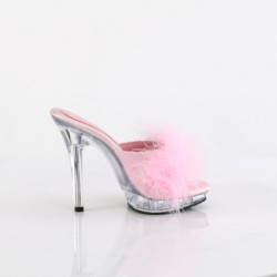 Fabulicious LIP-101-8 Rose Satin Fur Transparent Mules