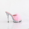 Fabulicious LIP-101-8 Rose Satin Fur Transparent Mules