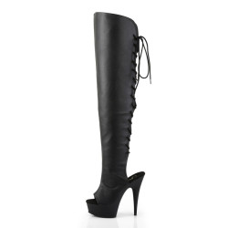 Pleaser DELIGHT-3019 Black Laced Thigh High Boots
