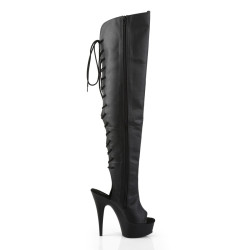 Pleaser DELIGHT-3019 Black Laced Thigh High Boots
