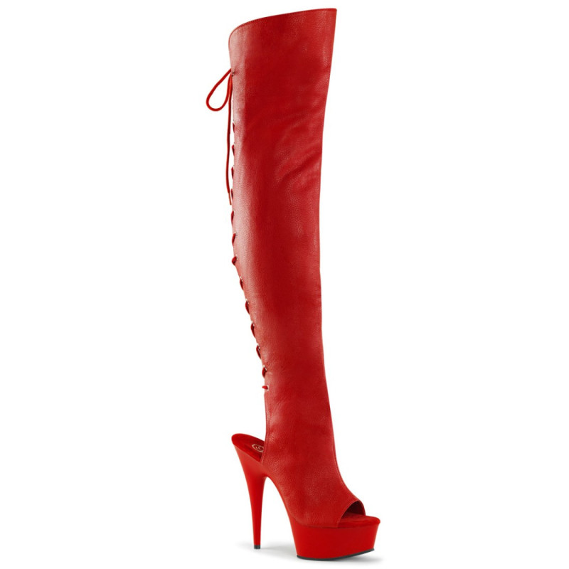 Pleaser DELIGHT-3019 Red Laced Thigh High Boots Pleaser DELIGHT-3019 Red Laced Thigh High Boots