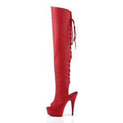 Pleaser DELIGHT-3019 Red Laced Thigh High Boots