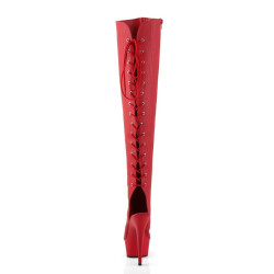 Pleaser DELIGHT-3019 Red Laced Thigh High Boots