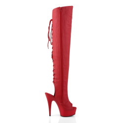 Pleaser DELIGHT-3019 Red Laced Thigh High Boots