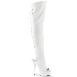 Pleaser DELIGHT-3019 White Laced Thigh High Boots
